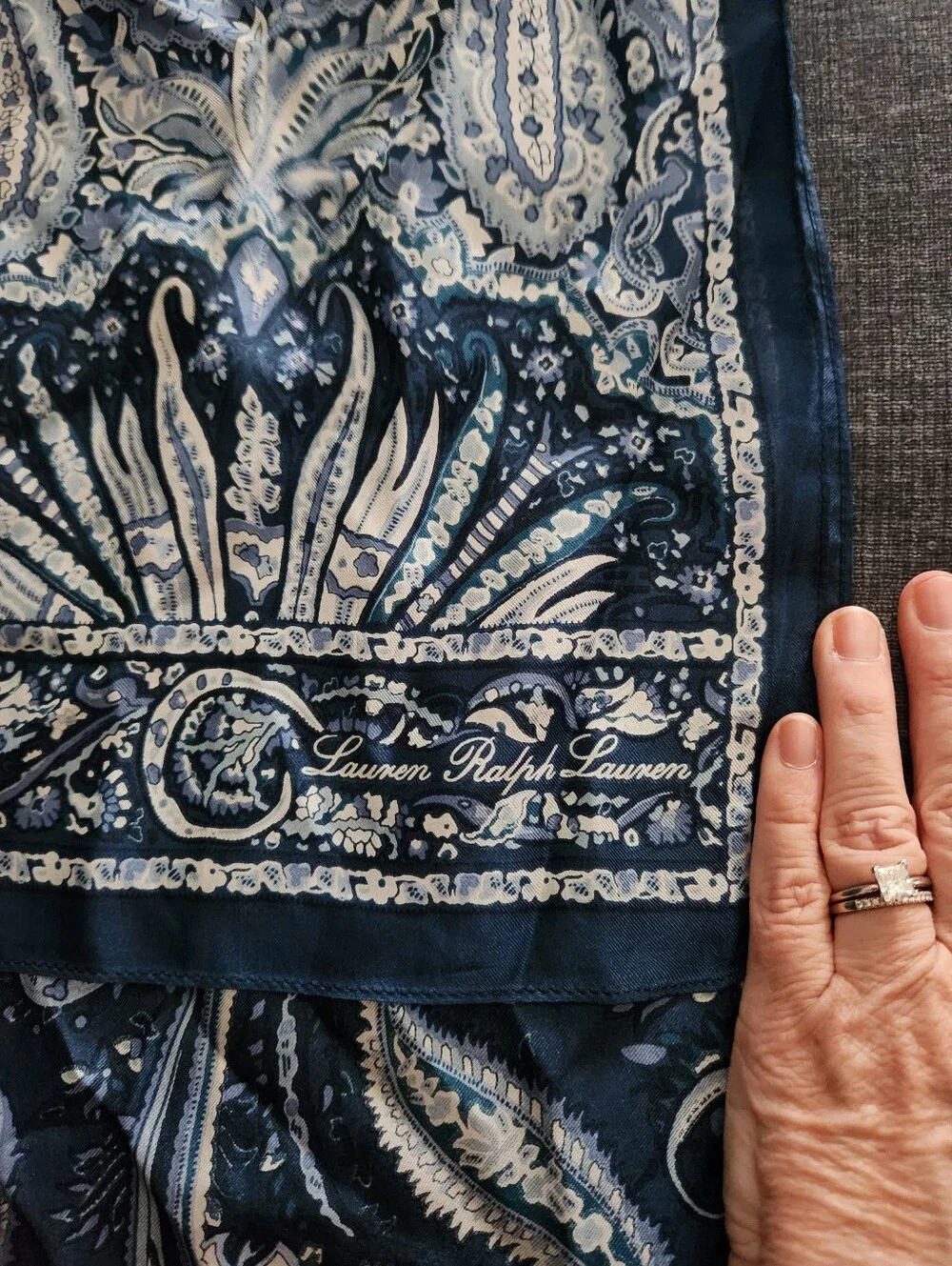 Lauren Ralph Lauren Navy and White Paisley Maxi Scarf